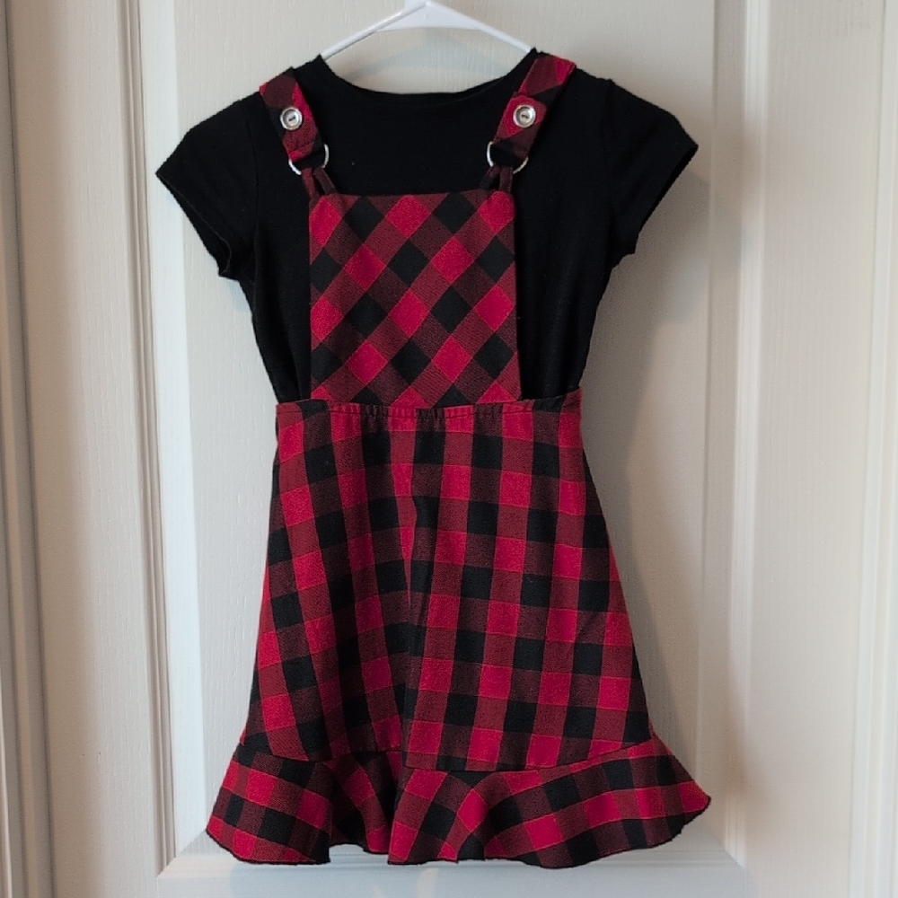 Bonnie Jean Red and Black Plaid Kids Casual Dress